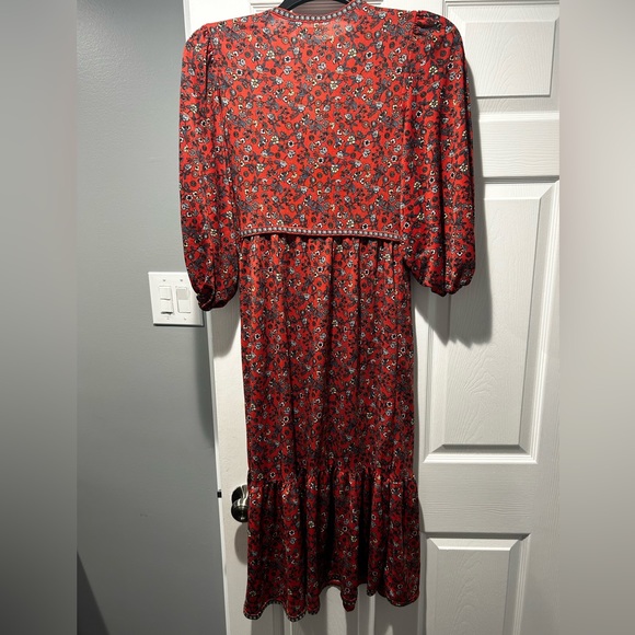 Misses Max Studio Size Small Cross Over 3/4 Length Dress Red Floral Pattern - Picture 4 of 6